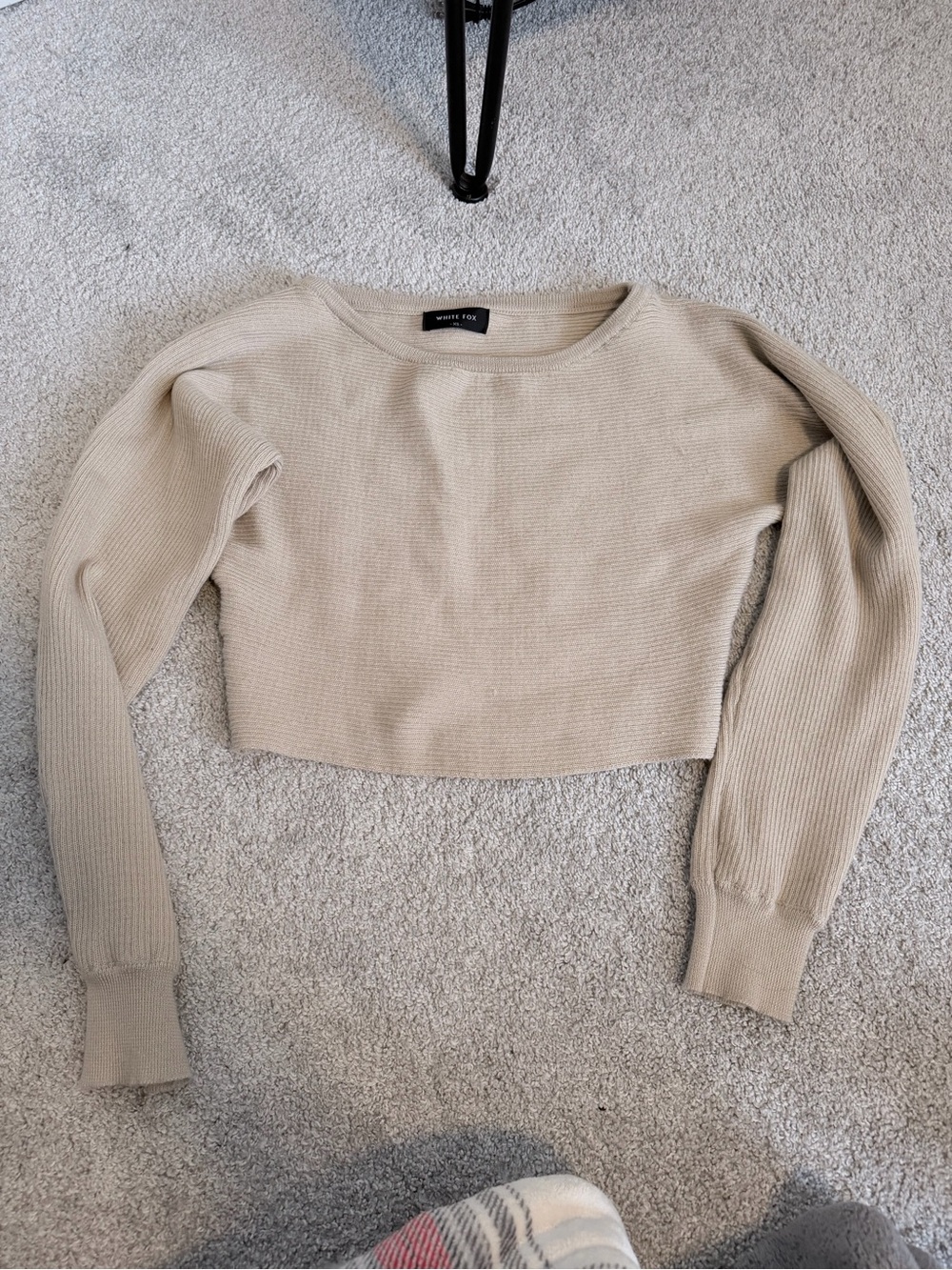 White Fox Boutique Beige Cropped Rib Knit Sweater